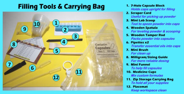 capsule filling tray holder, empty gelatin caps, diy kit